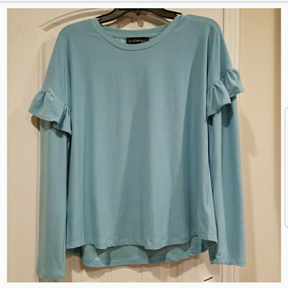 Blue Ruffle Sleeve Shirt - Picture 2 of 4